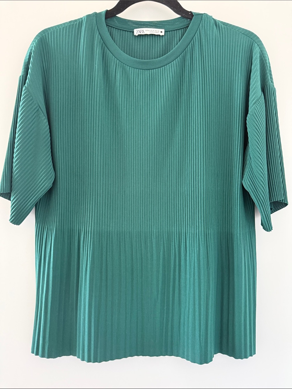 Zara Emerald Green Pleated Short Sleeve Top